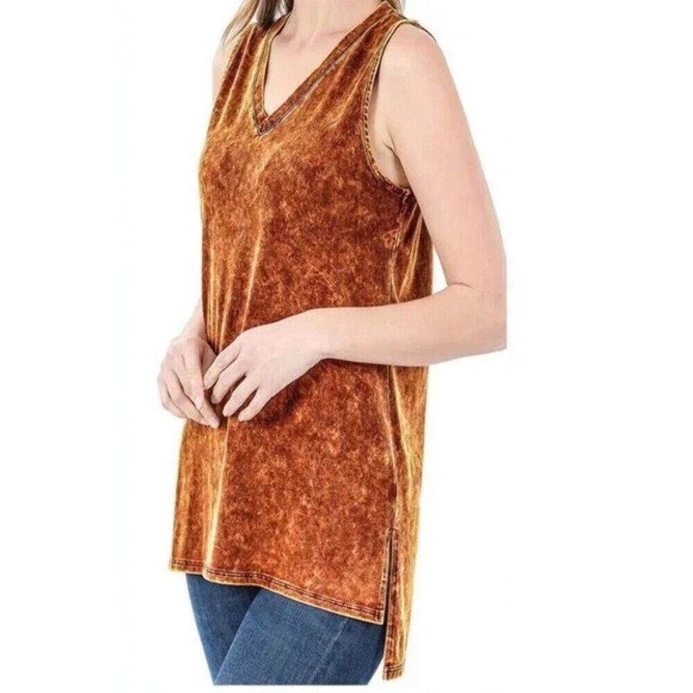 Golden Mustard Mineral Wash Tank Top, Sz. M